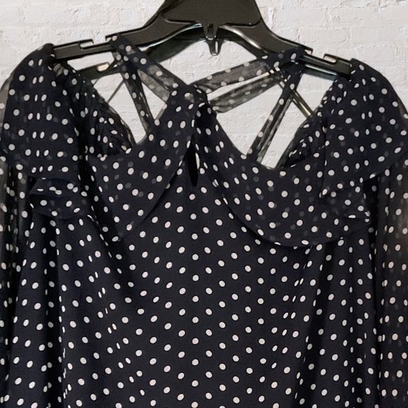 Coquette ET COQUINE- navy blue & white off the shoulder chiffon layer midi dress - Picture 3 of 11